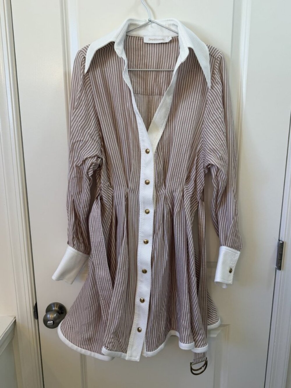 Zimmermann Brown White Striped Shirtdress Size 1